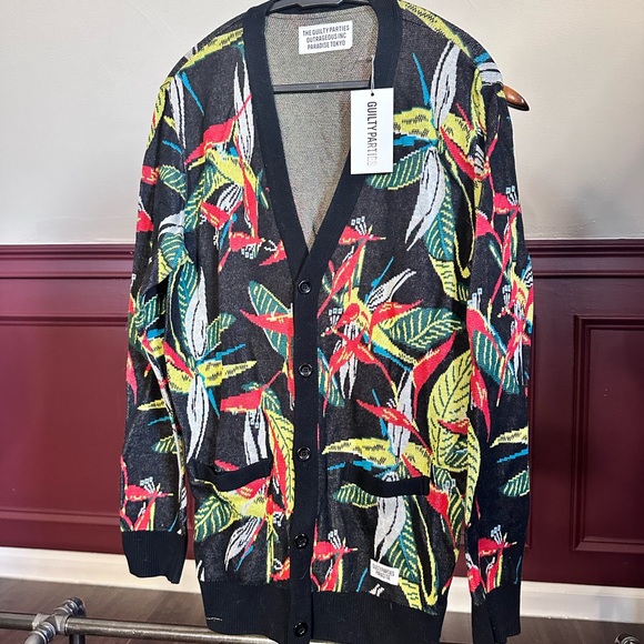 WACKO MARIA knit floral mens cardigan made in Japan w tags - Picture 1 of 13